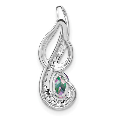 14K White Gold Mystic Fire Topaz and Diamond Swirl Pendant