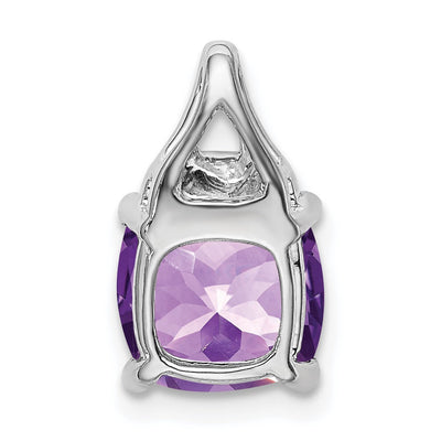 14K White Gold Cushion Amethyst and Diamond Pendant, 14.5 x 8.2mm