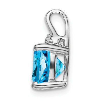 14K White Gold Cushion Blue Topaz and Diamond Pendant, 14.5 x 8.2mm