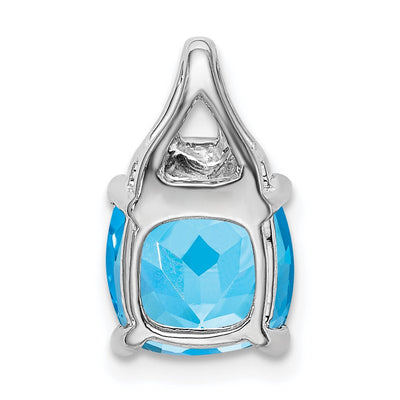 14K White Gold Cushion Blue Topaz and Diamond Pendant, 14.5 x 8.2mm