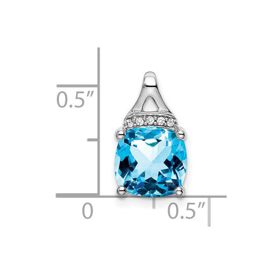 14K White Gold Cushion Blue Topaz and Diamond Pendant, 14.5 x 8.2mm