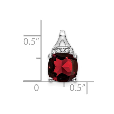 14K White Gold Cushion Garnet and Diamond Pendant, 14.5 x 8.2mm