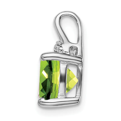 14K White Gold Cushion Peridot and Diamond Pendant, 14.5 x 8.2mm