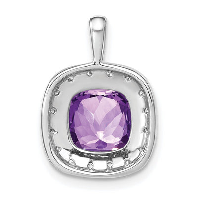 14K White Gold Cushion Amethyst and Diamond Pendant, 18.75 x 13.3mm