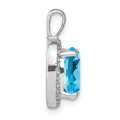 14K White Gold Cushion Blue Topaz and Diamond Pendant, 18.75 x 13.3mm