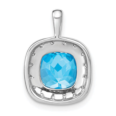 14K White Gold Cushion Blue Topaz and Diamond Pendant, 18.75 x 13.3mm