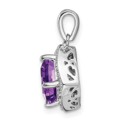 14K White Gold Cushion Amethyst and Diamond Pendant, 19.9 x 12.4mm