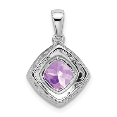 14K White Gold Cushion Amethyst and Diamond Pendant, 19.9 x 12.4mm