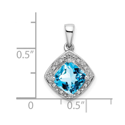14K White Gold Cushion Blue Topaz and Diamond Pendant, 19.9 x 12.4mm