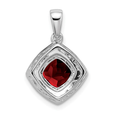 14K White Gold Cushion Garnet and Diamond Pendant, 19.9 x 12.4mm