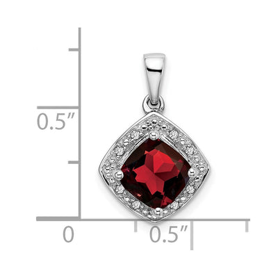 14K White Gold Cushion Garnet and Diamond Pendant, 19.9 x 12.4mm