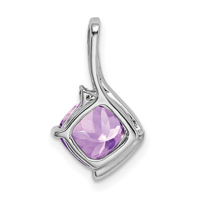14K White Gold Cushion Amethyst and Diamond Pendant, 17.9 x 10.4mm