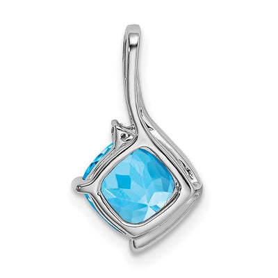 14K White Gold Cushion Blue Topaz and Diamond Pendant, 17.9 x 10.4mm