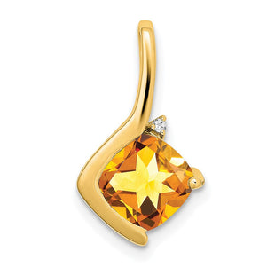 14k Cushion Citrine and Diamond Pendant (Style PM7046-CI-001-YA)