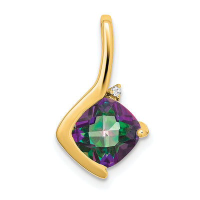 14K Cushion Mystic Fire Topaz and Diamond Pendant