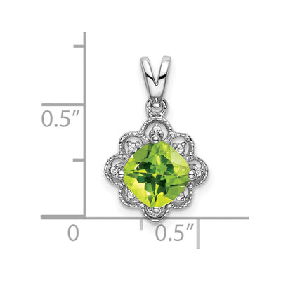 14K White Gold Peridot and Diamond Scalloped Pendant