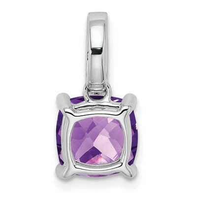14K White Gold Cushion Amethyst and Diamond Pendant, 17.3 x 7.9mm