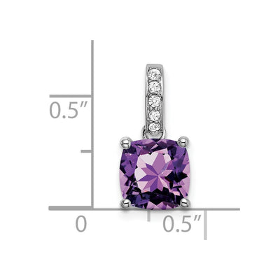 14K White Gold Cushion Amethyst and Diamond Pendant, 17.3 x 7.9mm