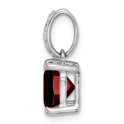 14K White Gold Cushion Garnet and Diamond Pendant, 17.3 x 7.9mm