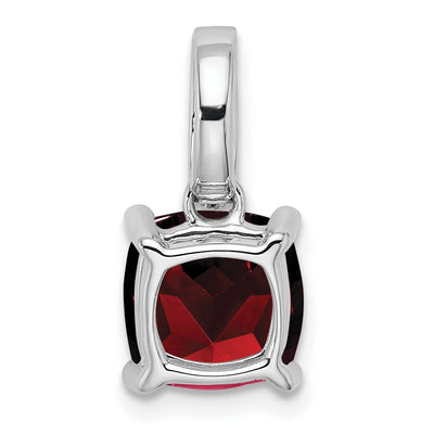 14K White Gold Cushion Garnet and Diamond Pendant, 17.3 x 7.9mm
