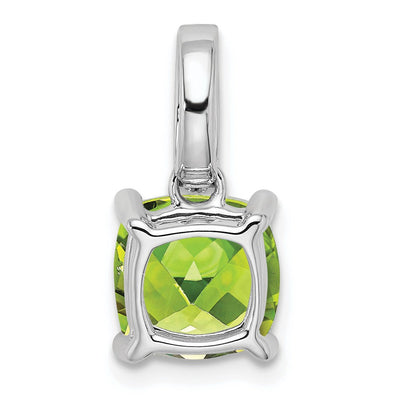 14K White Gold Cushion Peridot and Diamond Pendant, 17.3 x 7.9mm