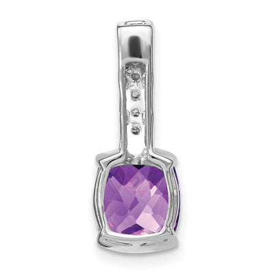 14K White Gold Cushion Amethyst and Diamond Pendant, 21.6 x 8mm
