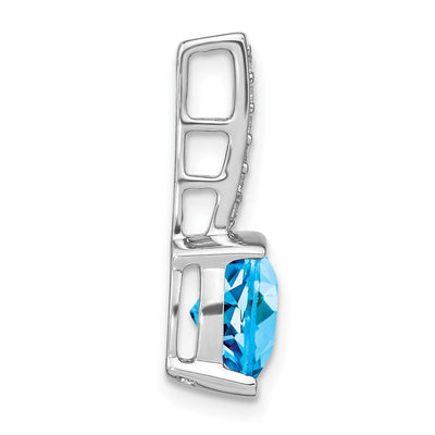 14K White Gold Cushion Blue Topaz and Diamond Pendant, 21.6 x 8mm