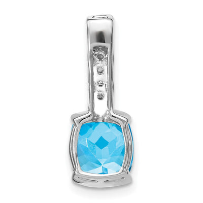 14K White Gold Cushion Blue Topaz and Diamond Pendant, 21.6 x 8mm
