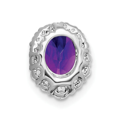 14K White Gold Oval Amethyst and Diamond Halo Chain Slide