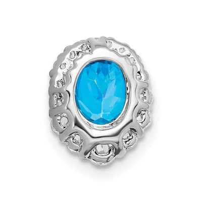 14K White Gold Oval Blue Topaz and Diamond Halo Chain Slide