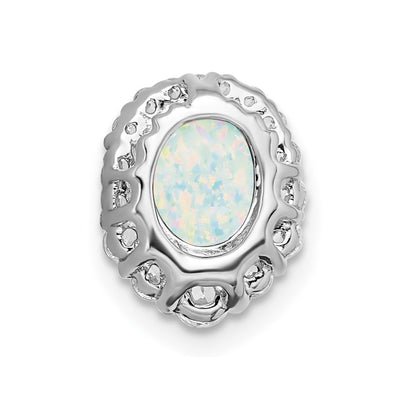 14K White Gold Oval Created Opal and Diamond Halo Chain Slide