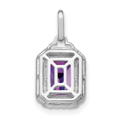 14K White Gold Emerald-cut Amethyst and Diamond Halo Pendant