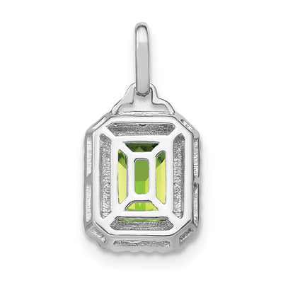 14K White Gold Emerald-cut Peridot and Diamond Halo Pendant