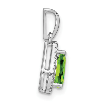 14K White Gold Pear Peridot and Diamond Halo Pendant