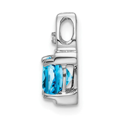 14K White Gold Blue Topaz and Diamond Pendant, 13.2 x 6mm