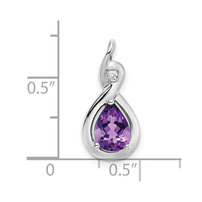 14K White Gold Pear Amethyst and Diamond Pendant, 19.5 x 9.4mm