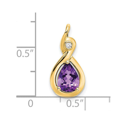 14K Pear Amethyst and Diamond Pendant, 19.5 x 9.4mm