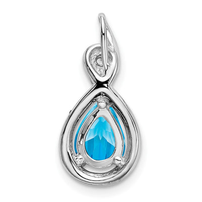 14K White Gold Pear Blue Topaz and Diamond Pendant, 19.5 x 9.4mm