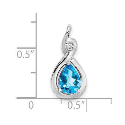 14K White Gold Pear Blue Topaz and Diamond Pendant, 19.5 x 9.4mm
