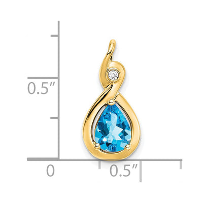 14K Pear Blue Topaz and Diamond Pendant, 19.5 x 9.4mm