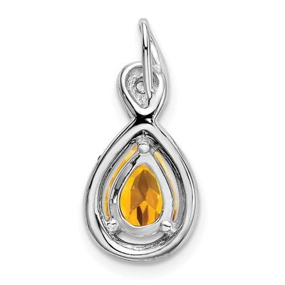 14K White Gold Pear Citrine and Diamond Pendant, 19.5 x 9.4mm