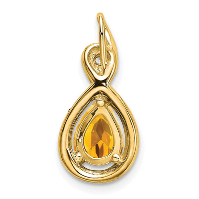 14K Pear Citrine and Diamond Pendant, 19.5 x 9.4mm