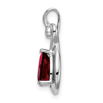 14K White Gold Pear Garnet and Diamond Pendant, 19.5 x 9.4mm