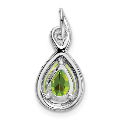 14K White Gold Pear Peridot and Diamond Pendant, 19.5 x 9.4mm
