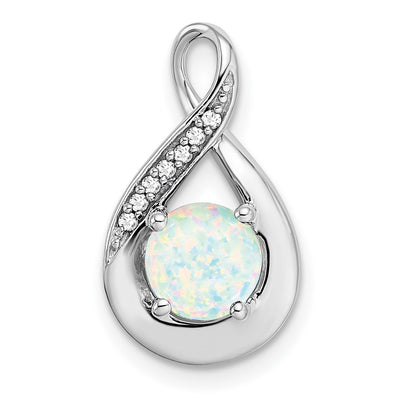 14K White Gold Created Opal and Diamond Pendant