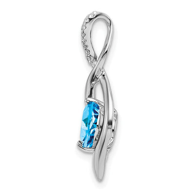 14K White Gold Blue Topaz and Diamond Pendant, 24.6 x 11.35mm