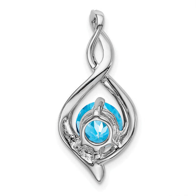 14K White Gold Blue Topaz and Diamond Pendant, 24.6 x 11.35mm