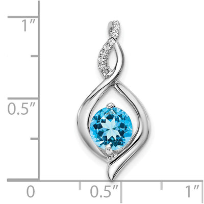 14K White Gold Blue Topaz and Diamond Pendant, 24.6 x 11.35mm