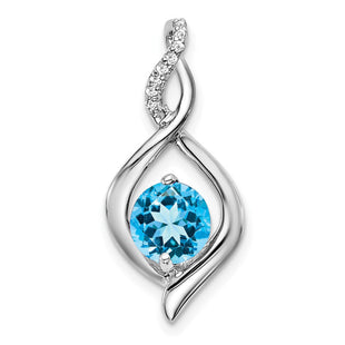 14k White Gold Blue Topaz and Diamond Pendant (Style PM7057-BT-004-WA)