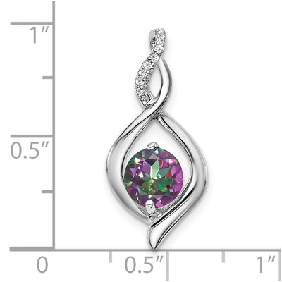 14K White Gold Mystic Fire Topaz and Diamond Pendant, 24.6 x 11.35mm